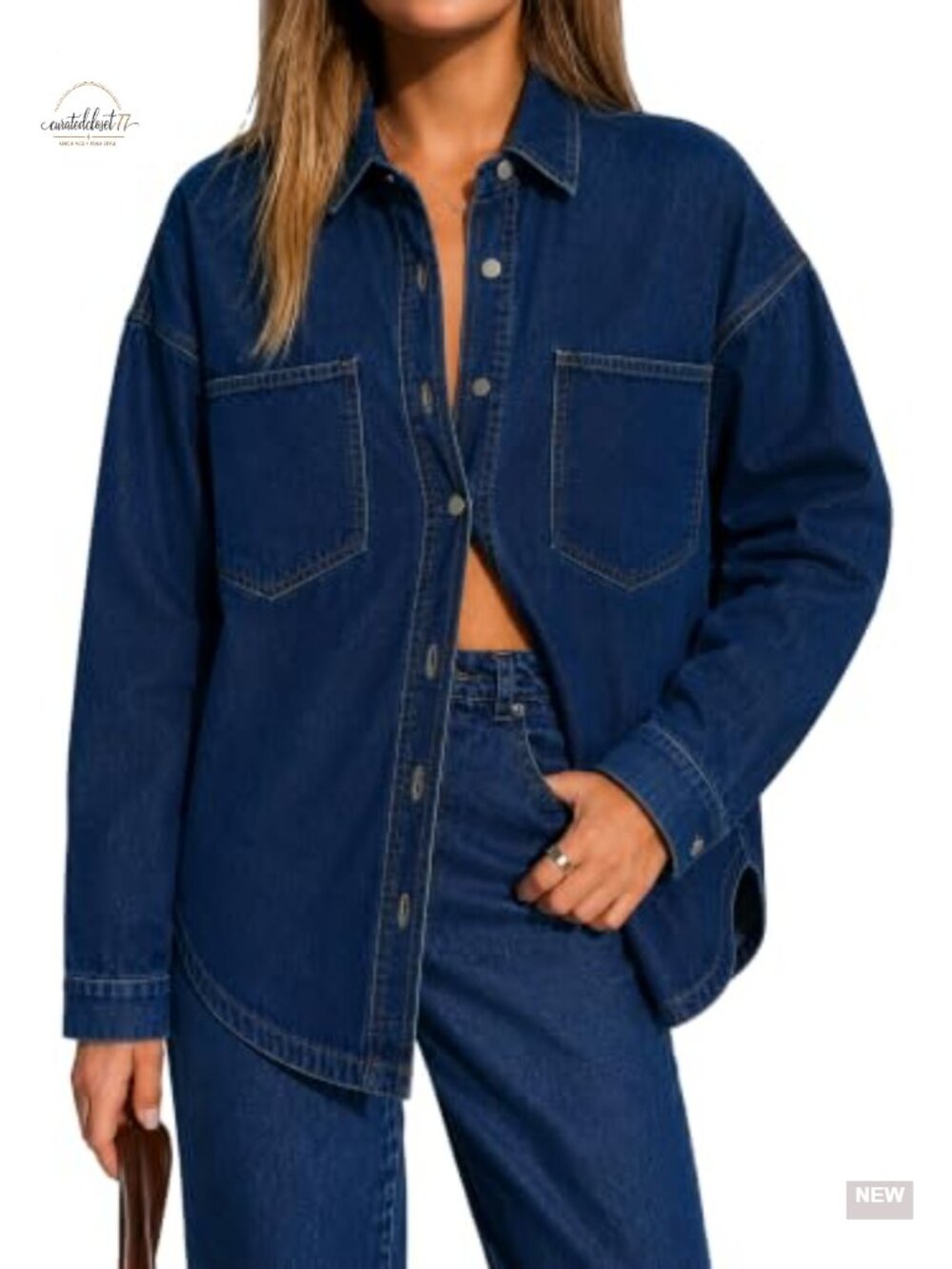 Oversized Denim Shacket with Pockets Casual Jacket